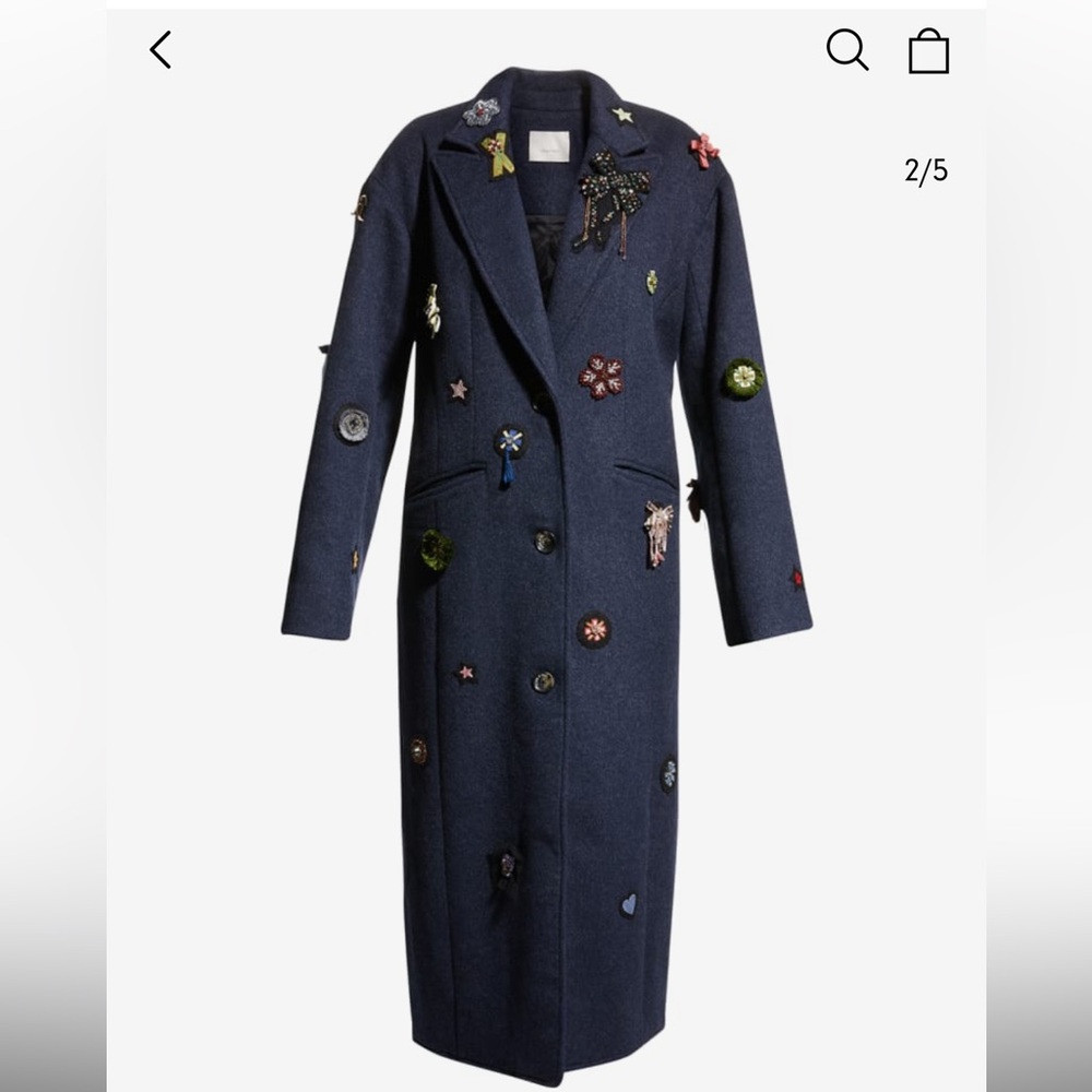 Cinq à Sept Navy Pea Coat with Embellishments